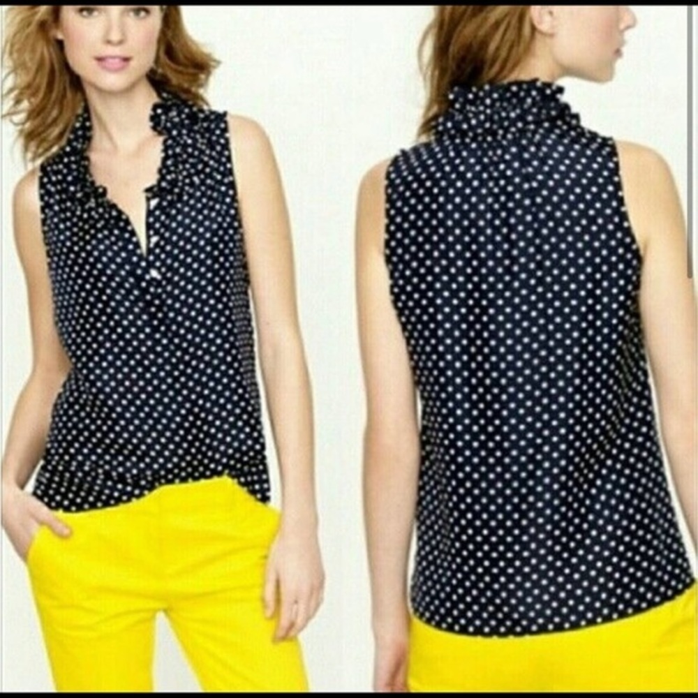 J Crew Navy Women’s Naomi Polka Dot Ruffle Top l Size 0 l Excellent Condition